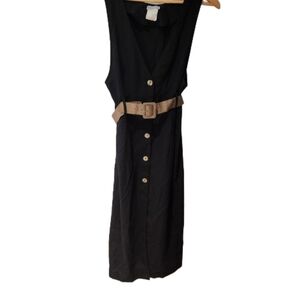 Pelican Cove‎ Vintage Size 7/8 Fitted Mid Length Black Button Up Dress With Belt